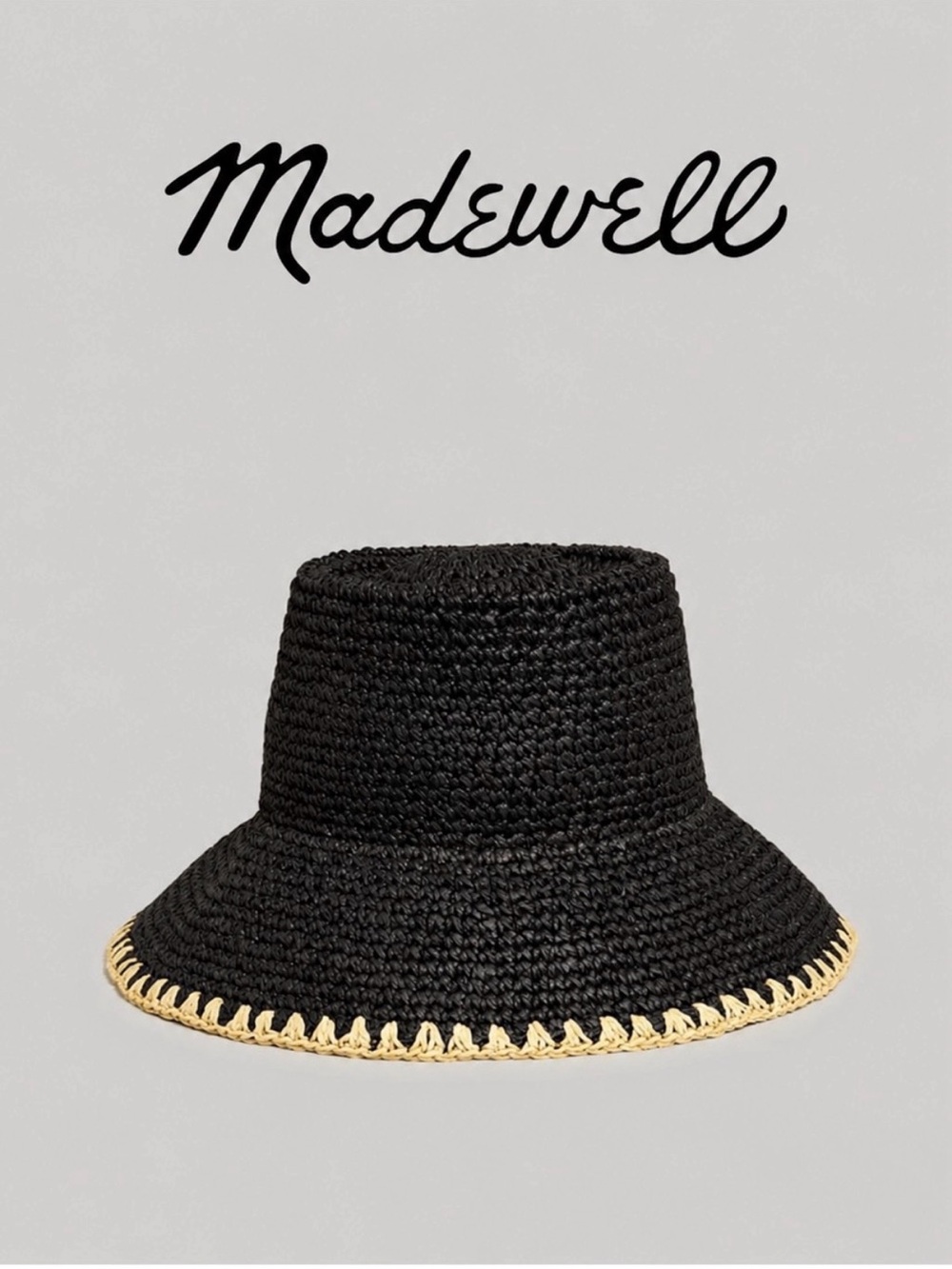 Madewell Whipstitched Straw Bucket Hat Packable Summer Sun Hat S/M
